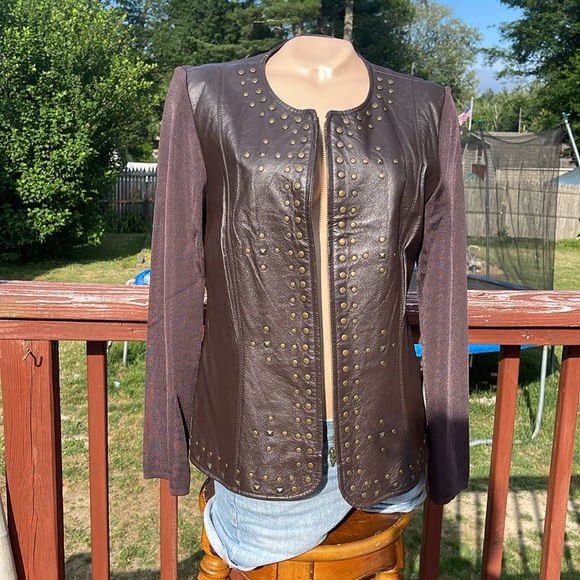 PETER NYGARD Size Med Brown Leather Zip Jacket w/ Embellishment -Blazer-Studded - Picture 8 of 8
